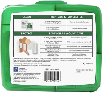 Curad Compact First Aid Kit, Green 75 Items, 1 Each