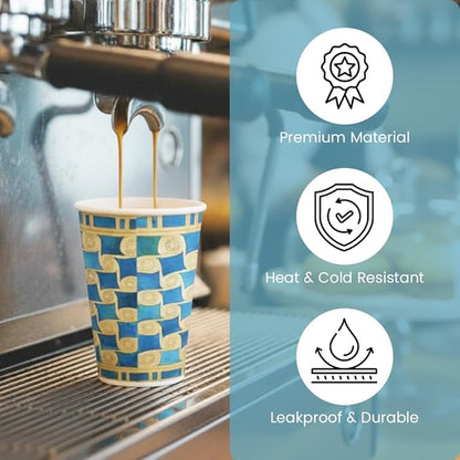 To Go Paper Coffee Cups With Lids, 12 oz, 150 ct, Disposable Insulated Paper Cups for On-The-Go Hot or Cold Beverages,Multi use, Work, Home, Party, Holiday, stylish look