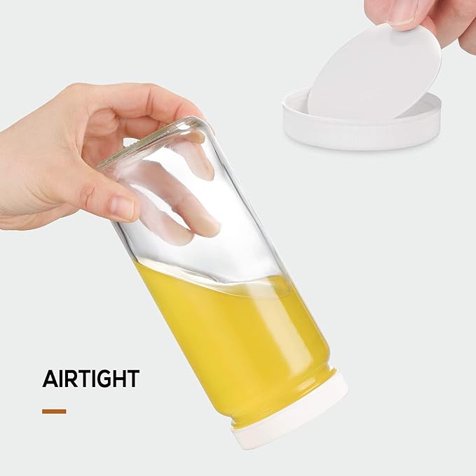[ 8 Pack ] Glass Juicing Bottles with 2 Straws & 2 Lids w Hole- 16 OZ Travel Drinking Jars, Water Cups with White Airtight Lids, Reusable Tall Mason Jar for Juice, Bubble Tea, Smoothie, Tea, Kombucha