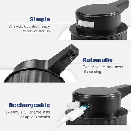 Automatic Soap Dispenser Foaming Touchless: 9oz Plastic Black - Rechargeable Electric Smart Auto Foam Soap Dispenser - Bathroom Kitchen Hand Dish Lotion