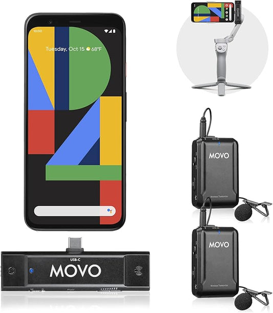 Movo Edge-UC-Duo Wireless Lavalier Microphone System, USB Type-C Compatible, Omnidirectional Lapel Microphones, Dual Channel Select, 1-Year Warranty