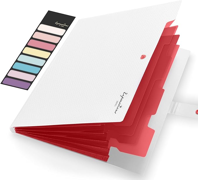 Sooez Accordion File Organizer, Letter Size Expanding File Folder with Labels, 5 Pocket Folders for Documents, Portable Paper Bill Receipt Organizer for Home School Office Supplies, White