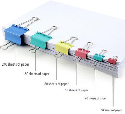 150 Pcs Colored Binder Clips Assorted Sizes with a Box, Jumbo, Large, Medium, Small, Mini, Micro,6 Sizes for Office, School and Home