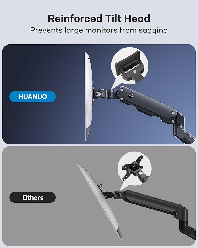 HUANUO Heavy Duty Monitor Arm for 49 inches Screens up to 35 lbs, Aluminum Ultrawide Screen Arm for Samsung Odyssey G9 and More, Fully Adjustable Monitor Stand for Desk, VESA 100x100mm, Black