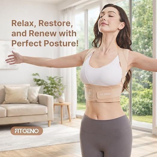 Fit Geno Posture Corrector for Women Invisilite: Invisible Lightweight Back Brace for Neck Shoulder & Upper Back Pain Relief - Improve Posture Correct Hunchback Slouching Under Clothes Small/Medium