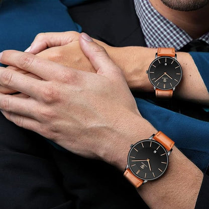 L LAVAREDO Watch for Men, Extremely Thin Mens Watches Minimalist Analog Men's Leather Wrist Watches with Time/Date, Birthday Gift for Men Boyfriend