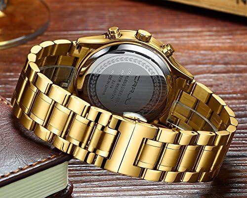 CRRJU Men's Fashion Stainless Steel Watches Date Waterproof Chronograph Wristwatches,Black Steel Band Waterproof Quartz Watch for Men
