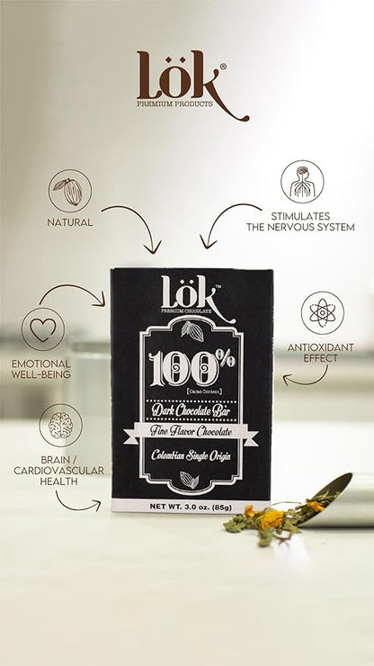 Lök Foods Organic Dark Chocolate Bar - 100% Cacao, Healthy Dark Chocolate, Sugar-Free, Vegan, Gluten-Free, 85g - No Sugar for Diabetics, Celiacs, Keto & Paleo Friendly Snack | 3.0 Oz 12 Pack