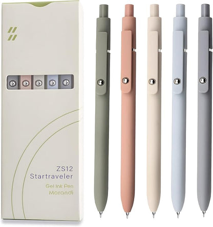 Gel Pens, 5 Pcs 0.5mm Black Ink Pens Fine Point Smooth Writing Pens, High-End Series Pens for Journaling Note Taking, Cute Office School Supplies Gifts for Women Men (Morandi)