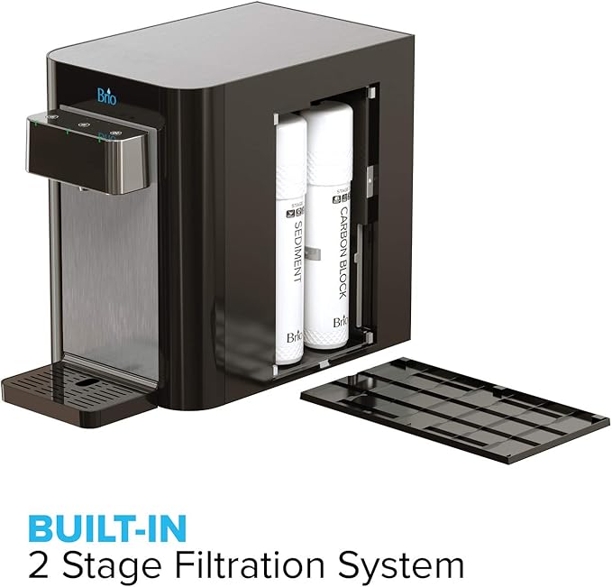 Brio Self-Cleaning Countertop Bottleless Water Cooler Dispenser - with 2-Stage Water Filter and Installation Kit, Tri Temp Dispense, UV Cleaning - Black