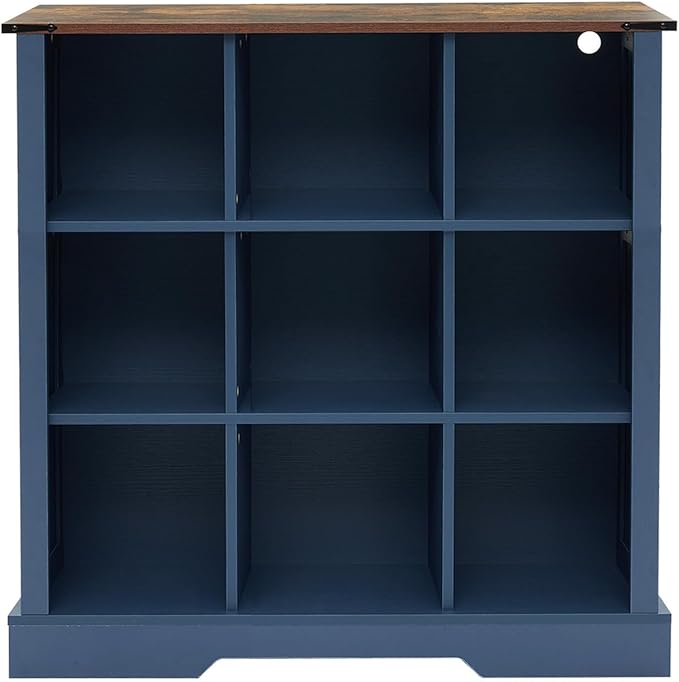 9 Cube Storage Organizer with LED Lights, Wooden Bookcase with Storage, Modern Cube Shelf for Living Room, Bedroom, Home Office - Blue