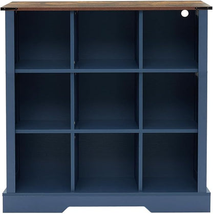 9 Cube Storage Organizer with LED Lights, Wooden Bookcase with Storage, Modern Cube Shelf for Living Room, Bedroom, Home Office - Blue