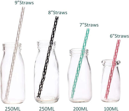 Dakoufish 12 Piece 8 Inch Reusable Plastic Thick Drinking Straws BPA Free Mason Jar Straws Transparent Small Stripe (8inch, Mix 12color)