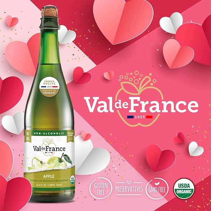 Val de France, Non-Alcoholic, Reduced Calorie, Organic and OU Kosher Sparkling Juice (Peach), 25.4 Fl Oz (Pack of 12)