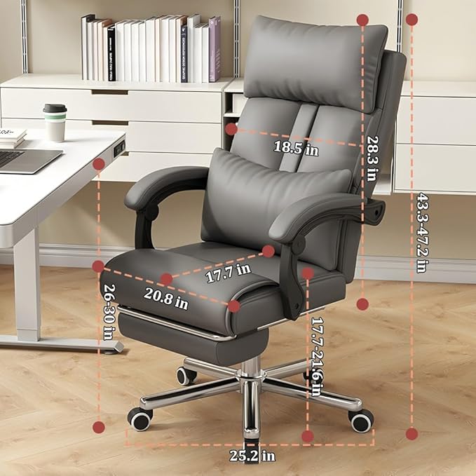Big and Tall Office Chair, Reclining 330LBS Ergonomic Executive Desk Chair, with Lumbar Support, Silent Wheel, High Back Leather Computer Chair, Comfy Desk Chair for Home Office