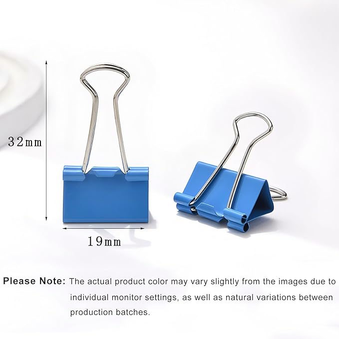 50 Pack Small Blue Binder Clips 3/4 Inch (19 mm), Colored Little Paper Clamps, Tiny Mini Paper Clips for Office Home School Business 0.75"