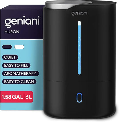 Top Fill Humidifier with Essential Oil Diffuser 6L for Home, Baby, Bedroom, Large Room & Indoor Plants, Cool Mist Ultrasonic Quiet Air Humidifiers, Automatic Humidity Control, Night Light (6L, Black)