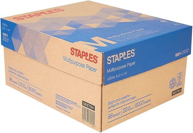 STAPLES Multipurpose Paper, 8 1/2 inch x 14 inch, Case