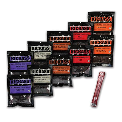 Kickass Beef Jerky Gift Baskets for Men - 5 Flavors in the Premium Beef Jerky Care Package - Father's Day Gifts for Men - Snack Packs - Gluten Free, Keto Friendly - 1 Bonus - (10 Pack)…