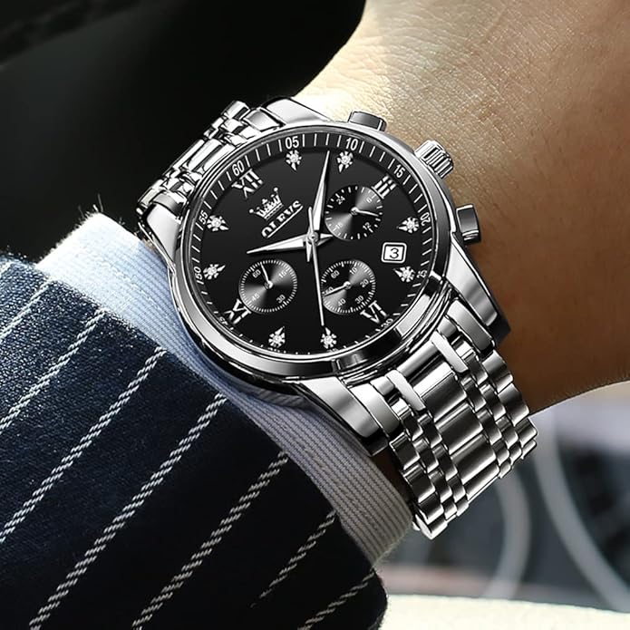 OLEVS Men's Luxury Watch Waterproof Luminous Easy Read Chronograph Watches Full Gold/White Dail/Black Face with Calendar Wristwatch