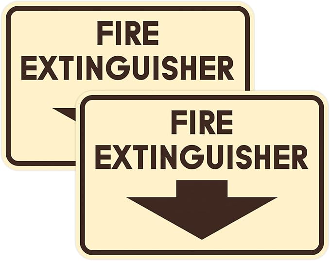 Signs ByLITA Classic Framed Fire Extinguisher (Ivory/Dark Brown) - Medium 2 Pack