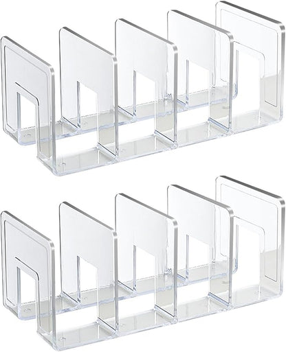 2PCS Acrylic File Organizer for Desk, Desktop Document/Mail Organizer, 4 Compartments Plastics Invisible Bookshelf Floating (12.5" x 5.7" x 5", Clear)