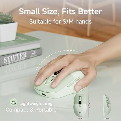 EWEADN Q1 Wireless Mouse, Bluetooth & 2.4G Silent Mouse Quiet Click with 3 DPI Levels, Battery & DPI Smart Display, 6 Button Small Portable Cordless Mice for Laptop/PC/Mac-Green