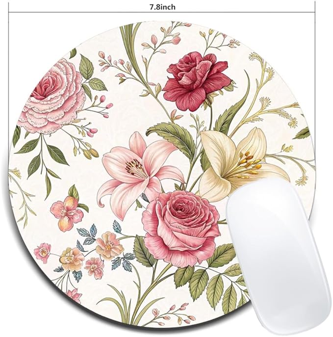 Floral Array with Roses and Lilies Mouse Pad Round Non-Slip Rubber Mousepad Laptop Office Computer Decor Cute Desk Accessories Customized Design Mouse Pad