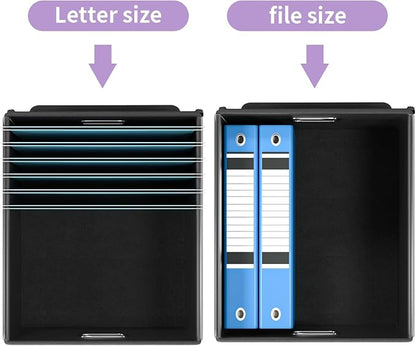 Huolewa Decorative File Organizer Storage Box with Lid, Linen Hanging Filing & Storage Box with Plastic Slide for Office/Decor/Hom, Universal Hanging Filing Organization Box for Letter/Legal Folder
