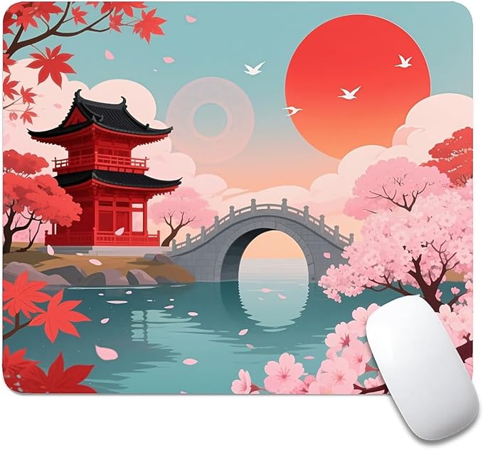 Square Mouse Pad Japanese Sunset Scenery, Personalized Premium-Textured Custom Mouse Mat Design, Washable Mousepad Cloth, Non-Slip Rubber Base Computer Mouse Pads for Wireless Mouse