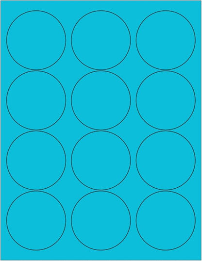 NextDayLabels - 8-1/2 x 11 Neon Color High Light Fluorescent Labels for Laser & Inkjet Printer (Blue Fluorescent, 2.5" Round - 12 Per Page | 300 Labels)