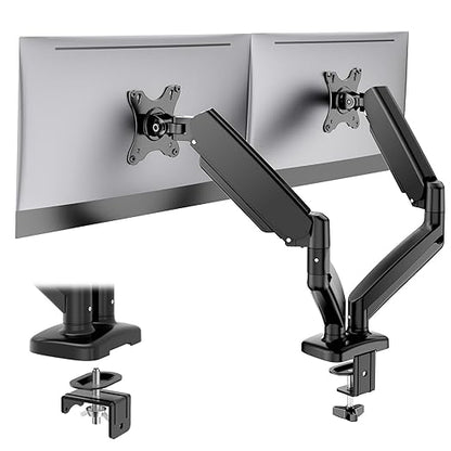 DUMOS Set of 2 Dual Monitor Stand for Desk, Gas Spring Monitor Arm for 2 Monitors Max 32 Inches, Fully Adjustable Double Monitor Mount, VESA Mount with C-Clamp/Grommet Base, Holds Screen 17.6 lbs