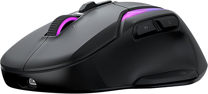 Turtle Beach Kone II Air – Wireless Ergonomic RGB Gaming Mouse, 350-Hr Battery, 26K DPI Optical Sensor, 100M Click Optical Switches, 21 Customizable Inputs, 4D Free-Spin Scroll Wheel – Ash Black