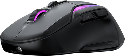 Turtle Beach Kone II Air – Wireless Ergonomic RGB Gaming Mouse, 350-Hr Battery, 26K DPI Optical Sensor, 100M Click Optical Switches, 21 Customizable Inputs, 4D Free-Spin Scroll Wheel – Ash Black