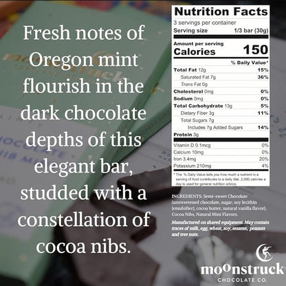 Moonstruck Chocolate Mint Chocolate Bar, 73% Cacao, 3.0oz (Pack of 1)