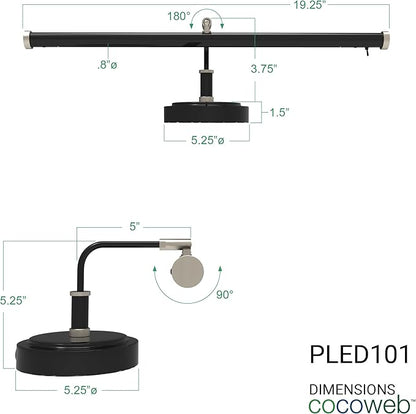 Cocoweb 19" Black with Brass Accents LED Directional Piano Desk Lamp - PLED101D (Satin Nickel)