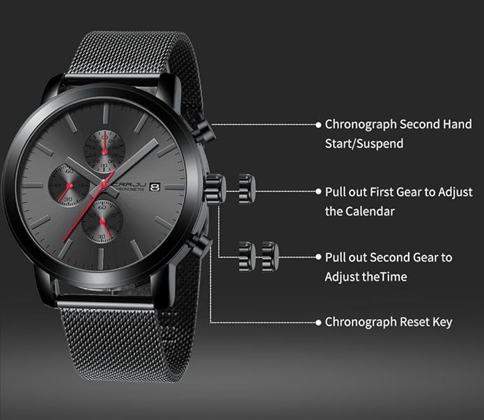 CRRJU Mens Stylish Casual Quartz Watches for Men Luxury Waterproof Calendar Chronograph Japan Movement Wristwatches