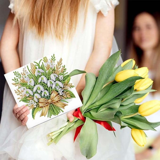 6pcs Diamond Art Painting Postcards with Envelope, Bouquet Pattern Daily DIY Handmade Greeting Cards Wishing Cards for Special Occasion Festival Craft Gift