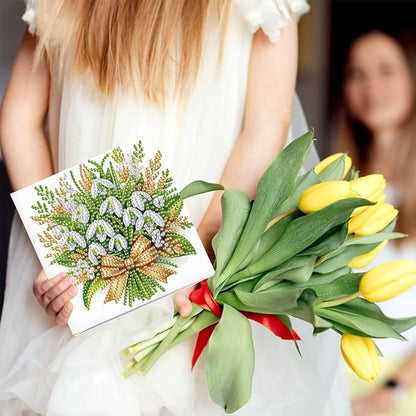 6pcs Diamond Art Painting Postcards with Envelope, Bouquet Pattern Daily DIY Handmade Greeting Cards Wishing Cards for Special Occasion Festival Craft Gift