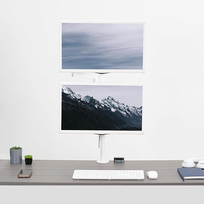 VIVO Dual Monitor Arm Extra Tall Mount for Screens up to 32 inches, Pneumatic Height Adjustment, Full Articulating Heavy Duty VESA Stand with Desk C-clamp and Grommet, White, STAND-V012KW