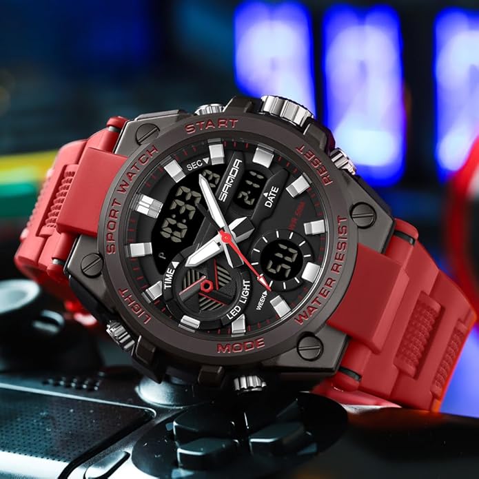 KXAITO Men's Watches Sports Outdoor Waterproof Military Watch Date Multi Function Tactics LED Alarm Stopwatch