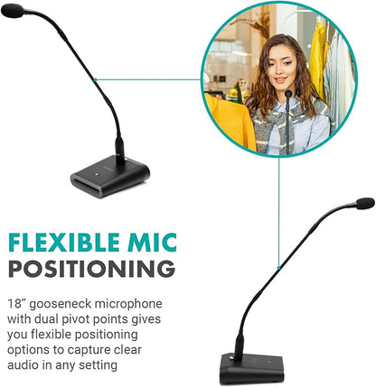 Movo GM-5 Professional 18-inch Gooseneck Microphone with USB Interface Stand, One-Touch Mute- Podium Microphone with Stand for Conferencing, Live Events, Streaming - USB Computer Mic for Mac, PC