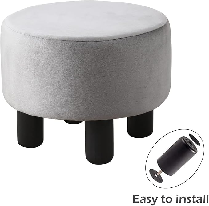 Cpintltr Foot Stool Velvet Ottoman Round Footstool for Couch Desk Soft Step Stool Padded Foot Rest with Non-Skid Pine Legs Multiple Colors Furniture for Hallway Office Lounge Dorm Room Grey -