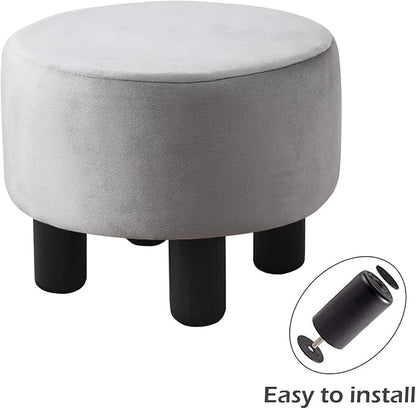 Cpintltr Foot Stool Velvet Ottoman Round Footstool for Couch Desk Soft Step Stool Padded Foot Rest with Non-Skid Pine Legs Multiple Colors Furniture for Hallway Office Lounge Dorm Room Grey -