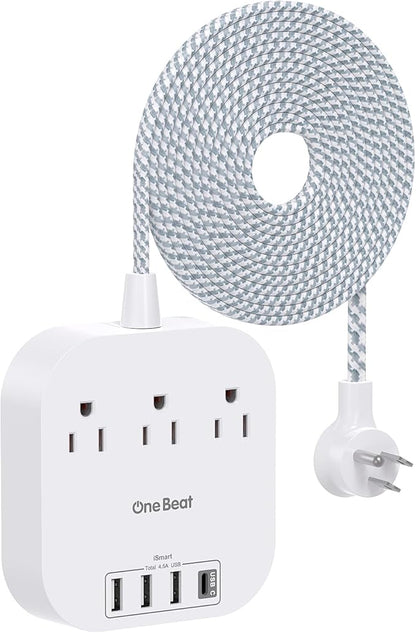 Power Strip with USB C, 3 Outlets 4 USB Ports (22.5W/4.5A) Desktop Charging Station, Flat Plug, 15ft Braided Extension Cord, Non Surge Protector for Travel, Cruise Ship, ETL Listed