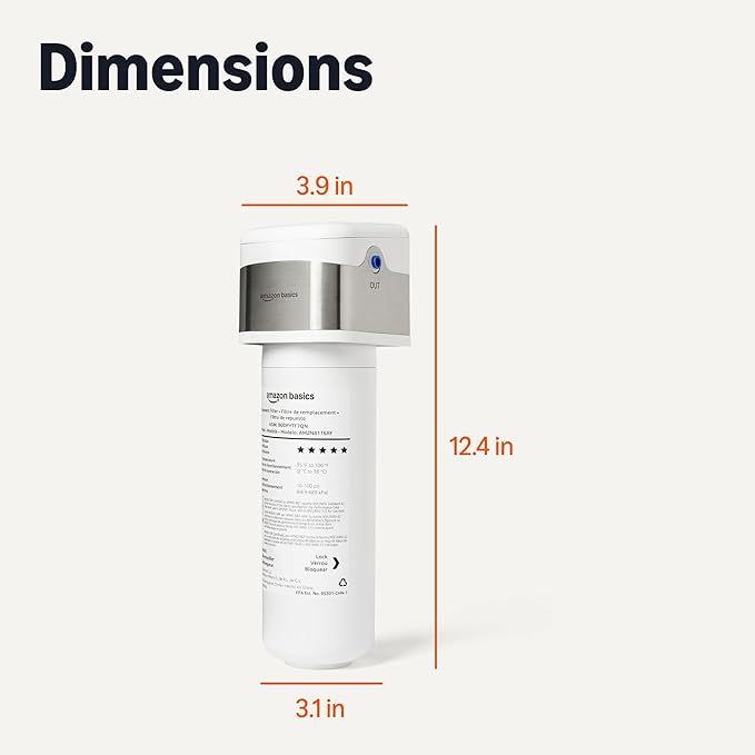 Amazon Basics Under Sink Water Filter System, NSF/ANSI 42 & 372 Certified, Service Life 1 Year, 11,000 Gallons, White