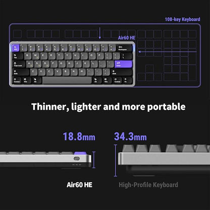 nuphy Air60 HE Wired Magnetic Gaming Keyboard,61 Keys Rapid Trigger,60% Compact,Actuation Point Adjustable, 8K Hz Polling Rate,Hall Effect Keyboard Low-Profile Magnetic Jade Switch
