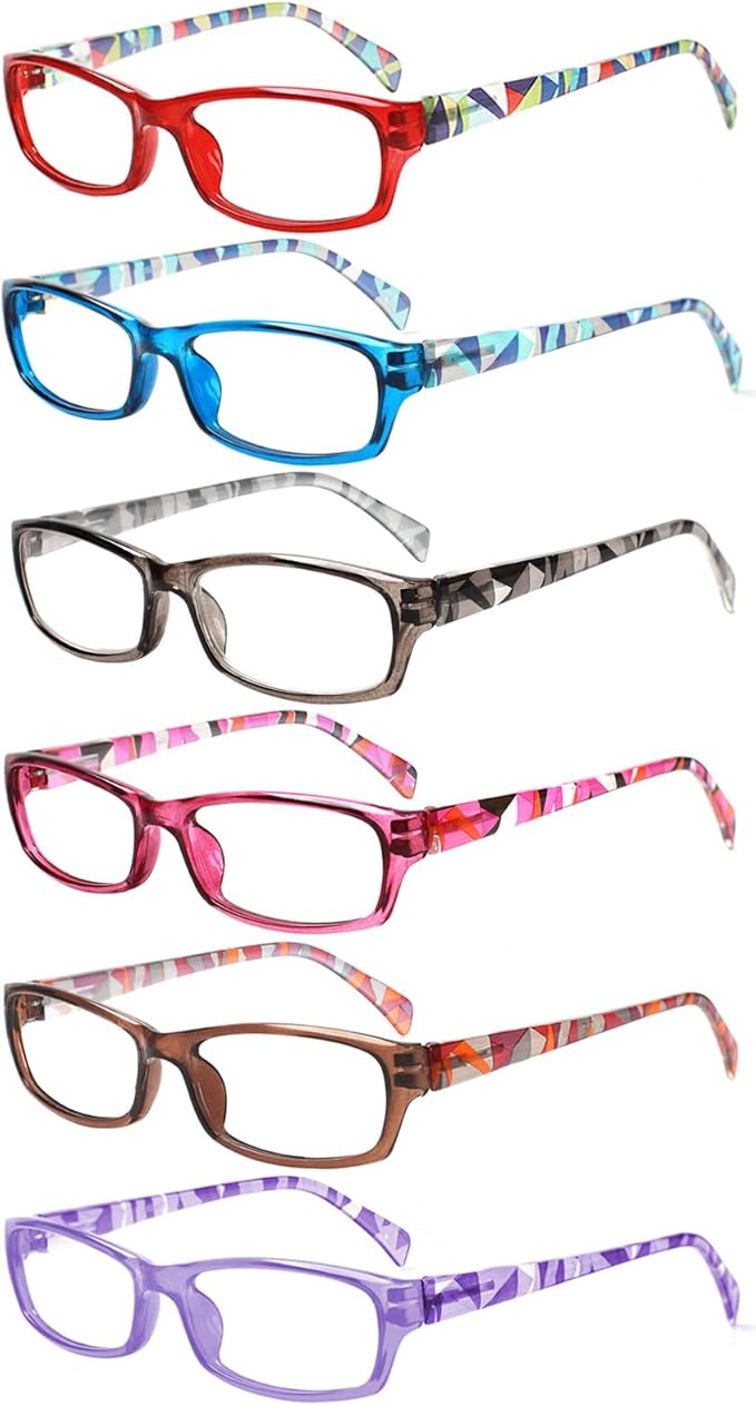 Henotin 6-Pack Reading Glasses Blue Light Blocking Anti Eyestrain Computer Reading Glasses for Women and Men Readers (Mix Color-A, 3.00, Diopters)