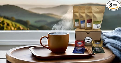 Split Oak Coffee Gift Set - 4 Medium Roast Coffees whole beans varieties: Peru, Brazil, Guatemala, Ethiopia and 4 Assorted Delicious Chocolate Squares