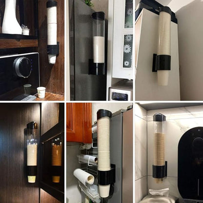 Cup Dispenser, Wall Mount Water Cooler Cup Holder Fits 5oz - 7oz Disposable Paper Plastic Cups for Home Office Hospital Cups Organizer, Adhesive Paste or Screw Install (Black, Medium)